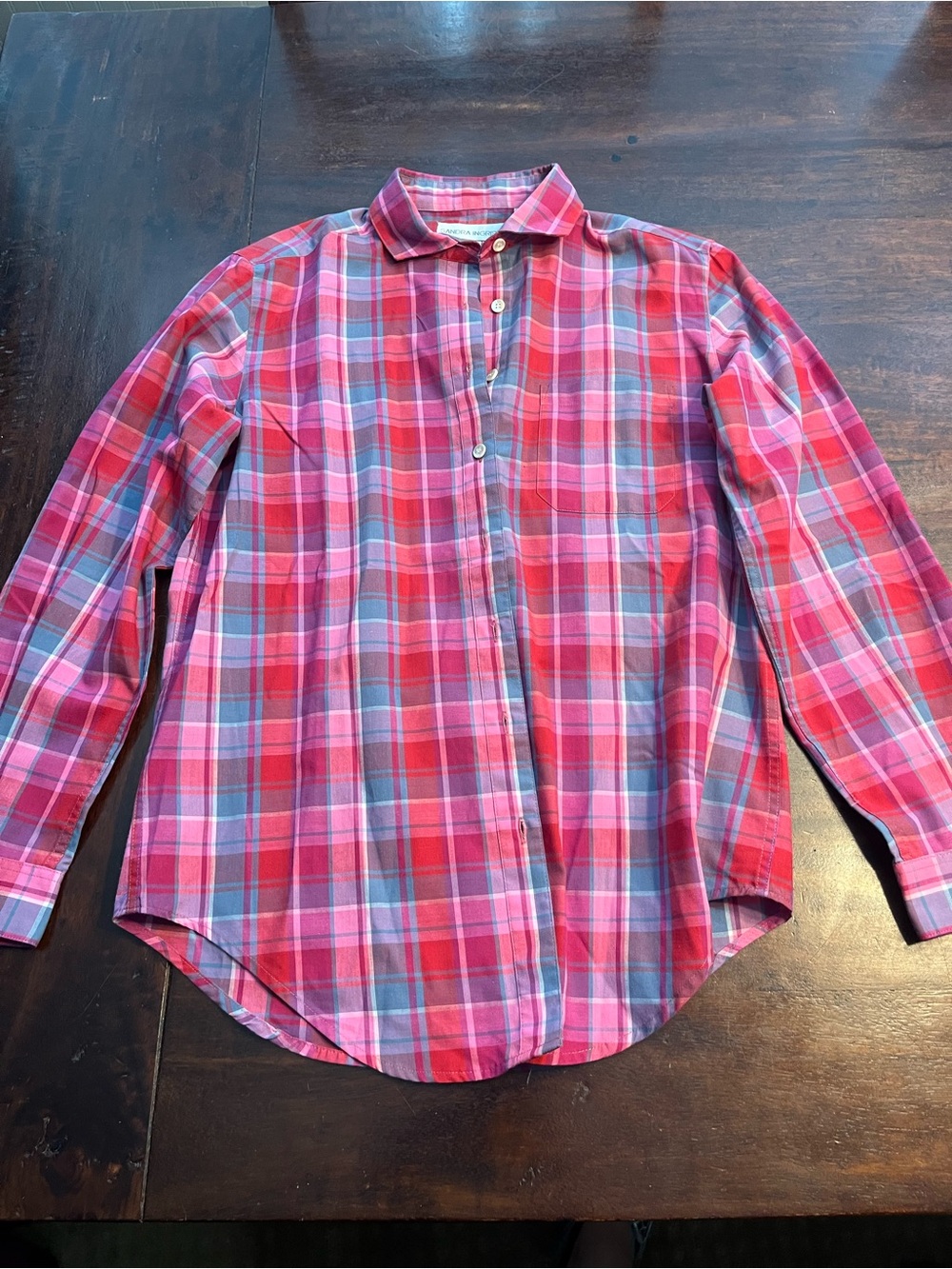 Sandra Ingrish Pink and Red Plaid Button-Down Shirt